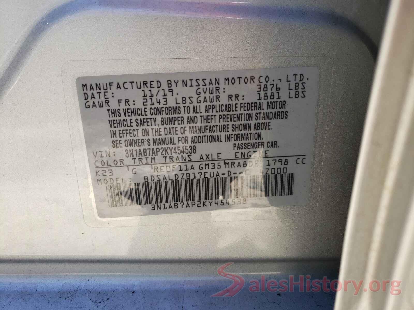 3N1AB7AP2KY454538 2019 NISSAN SENTRA