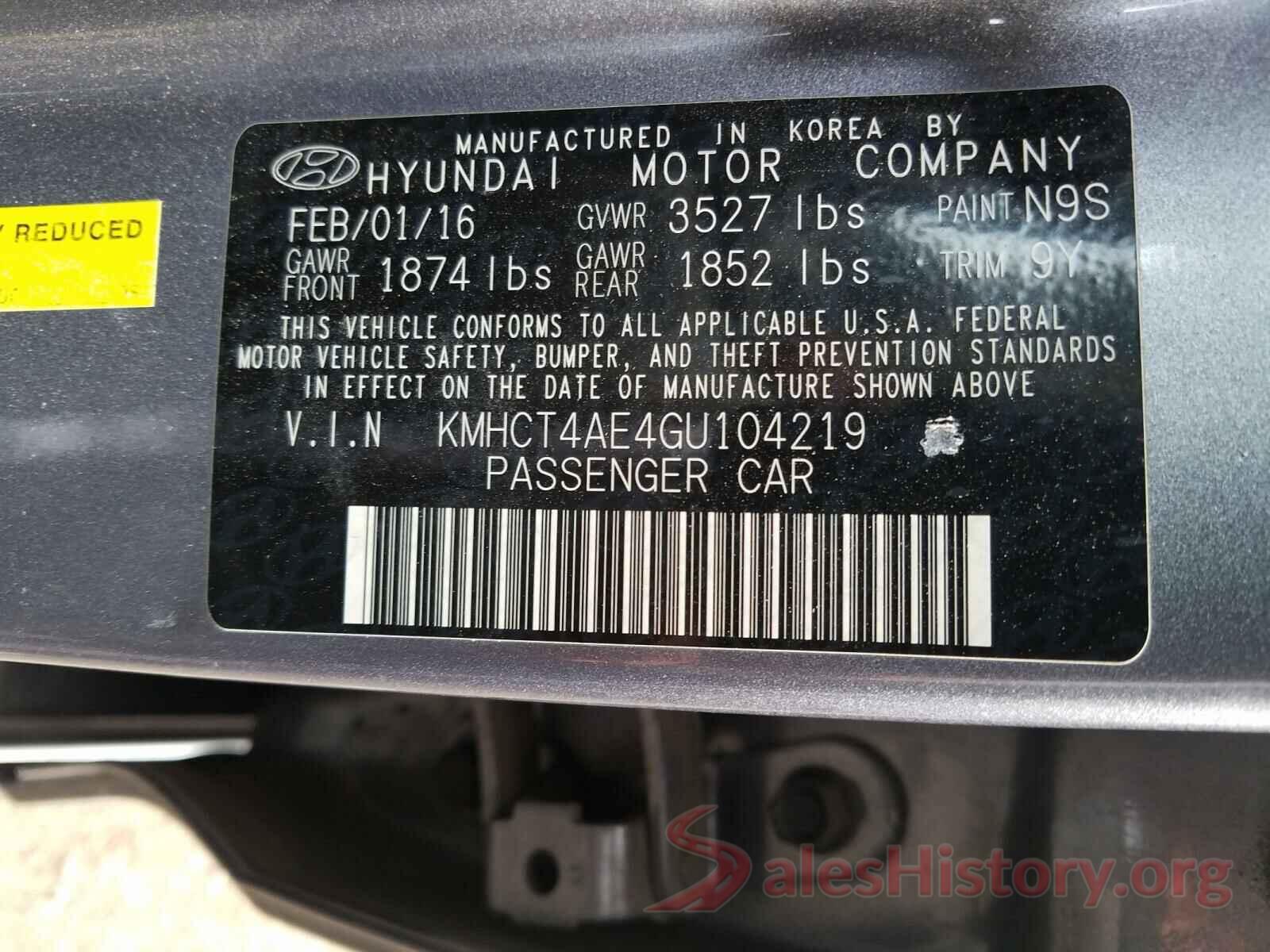 KMHCT4AE4GU104219 2016 HYUNDAI ACCENT