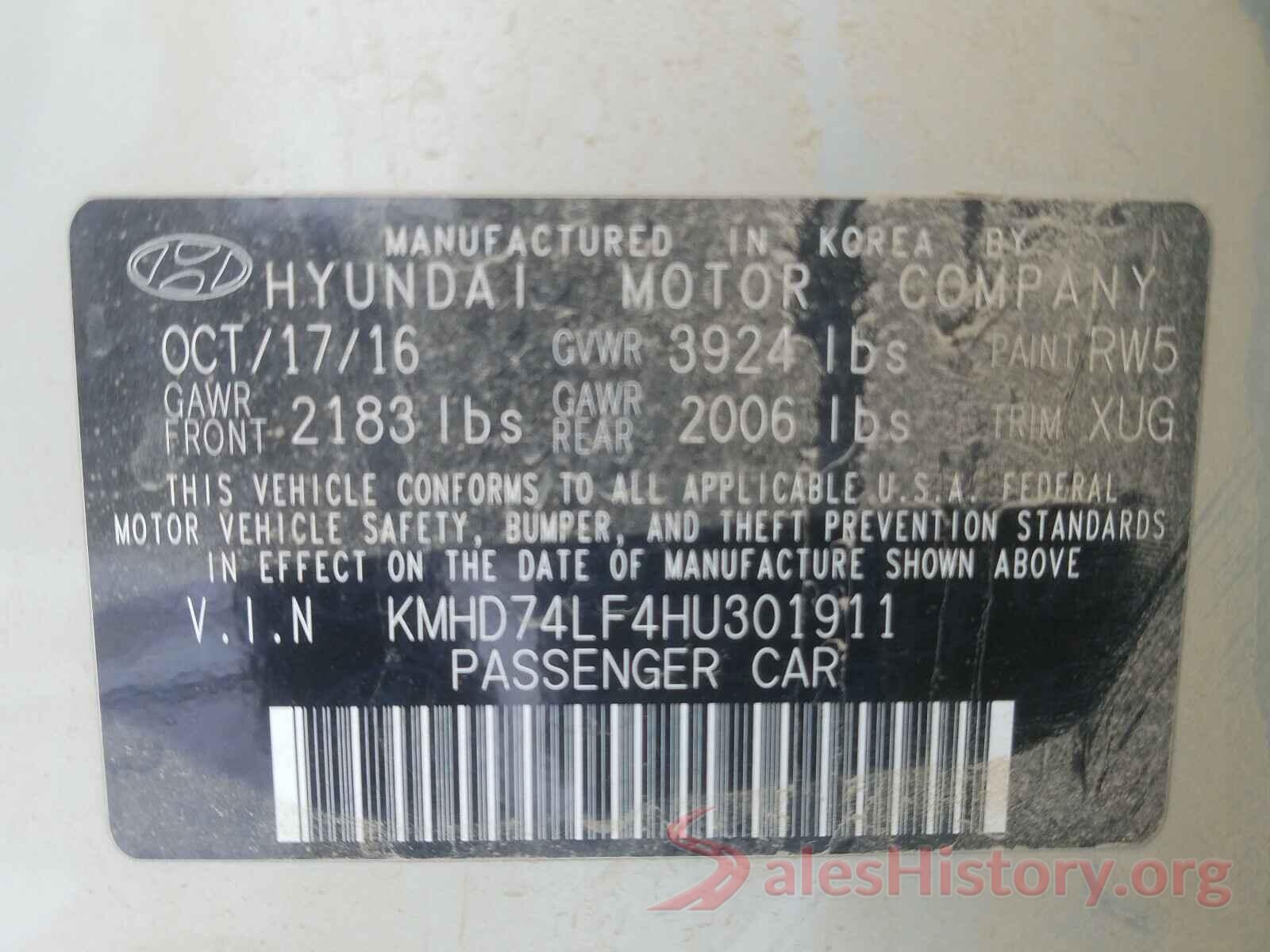 KMHD74LF4HU301911 2017 HYUNDAI ELANTRA