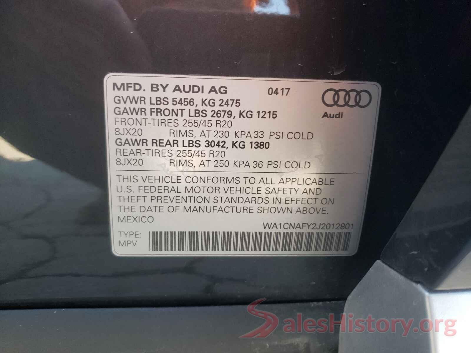 WA1CNAFY2J2012801 2018 AUDI Q5