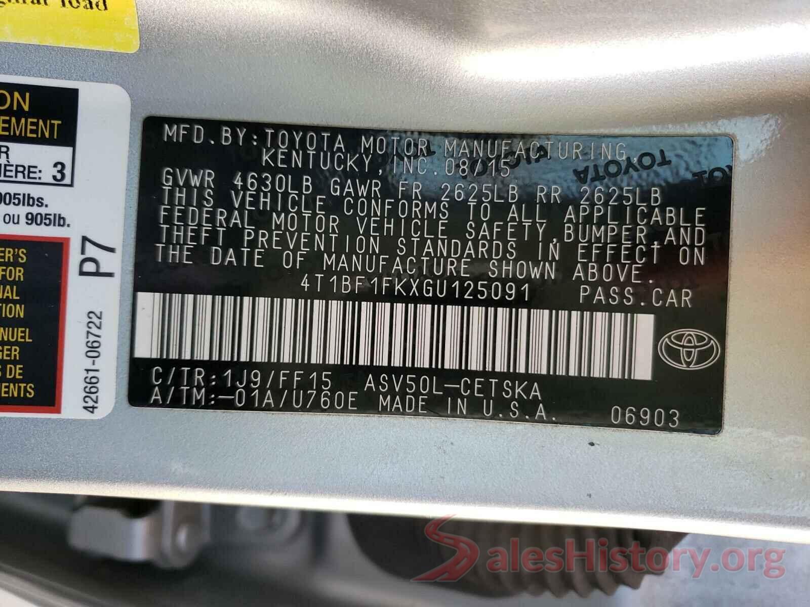 4T1BF1FKXGU125091 2016 TOYOTA CAMRY