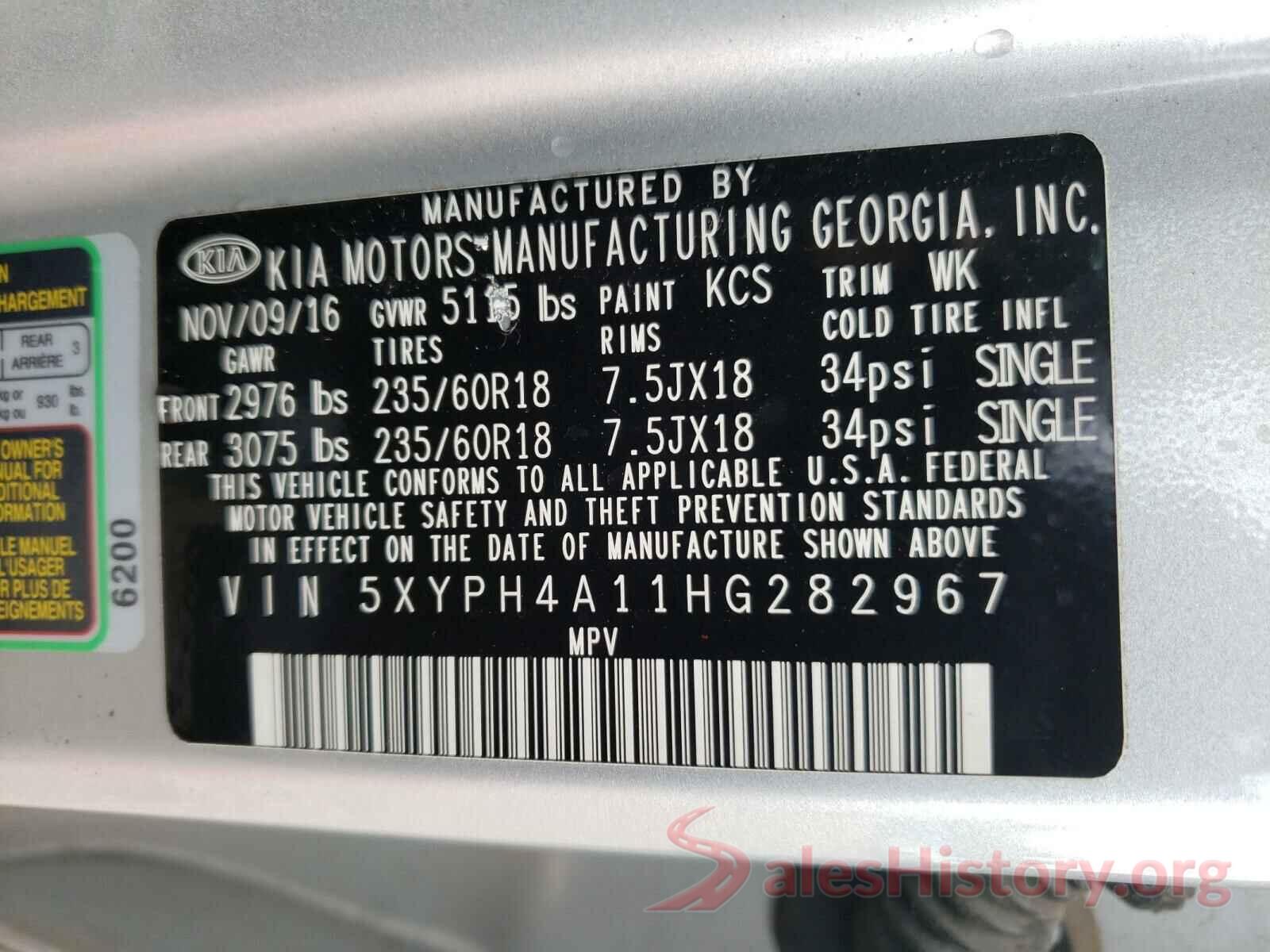 5XYPH4A11HG282967 2017 KIA SORENTO