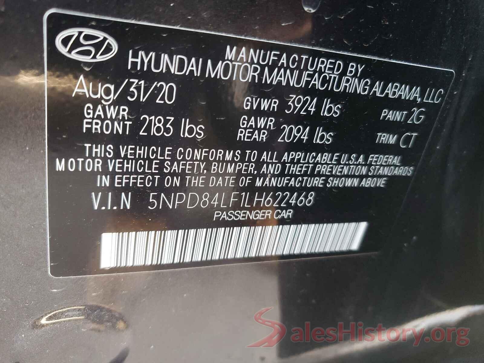 5NPD84LF1LH622468 2020 HYUNDAI ELANTRA