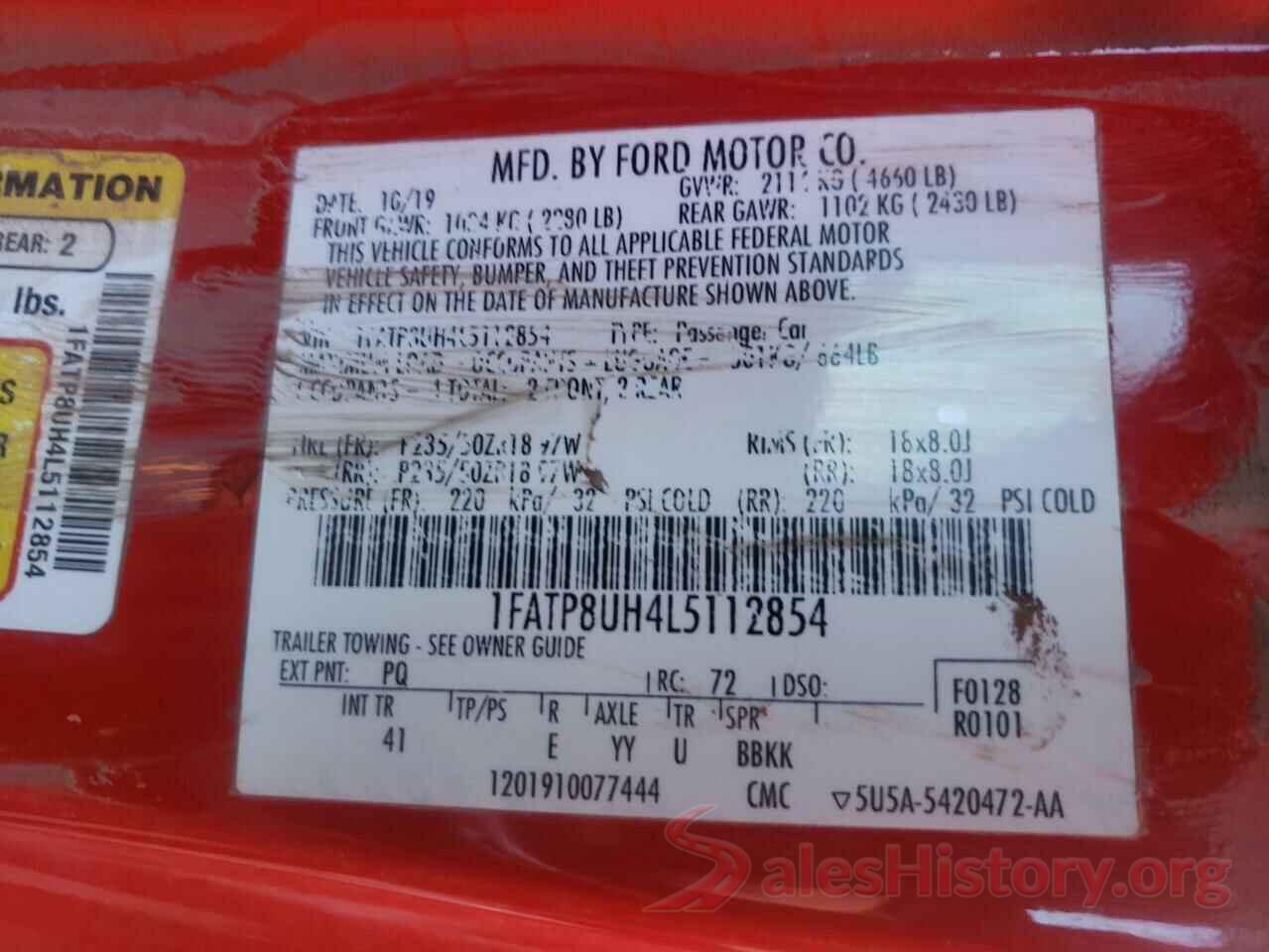 1FATP8UH4L5112854 2020 FORD MUSTANG