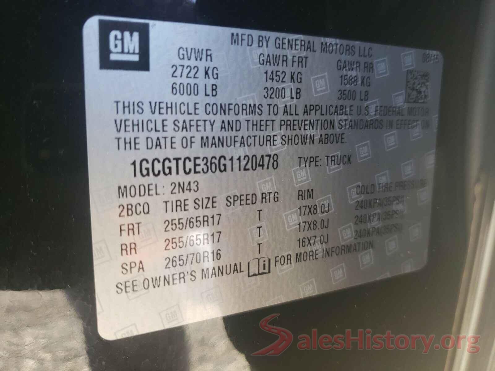 1GCGTCE36G1120478 2016 CHEVROLET COLORADO