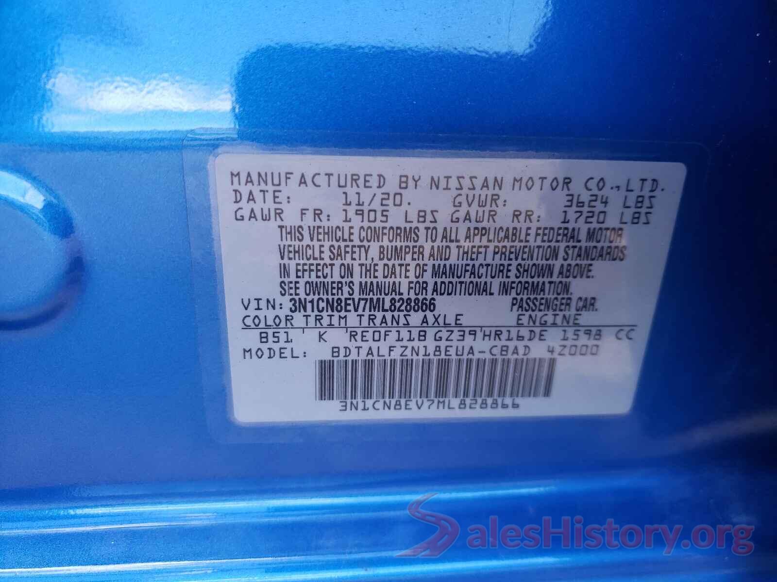 3N1CN8EV7ML828866 2021 NISSAN VERSA