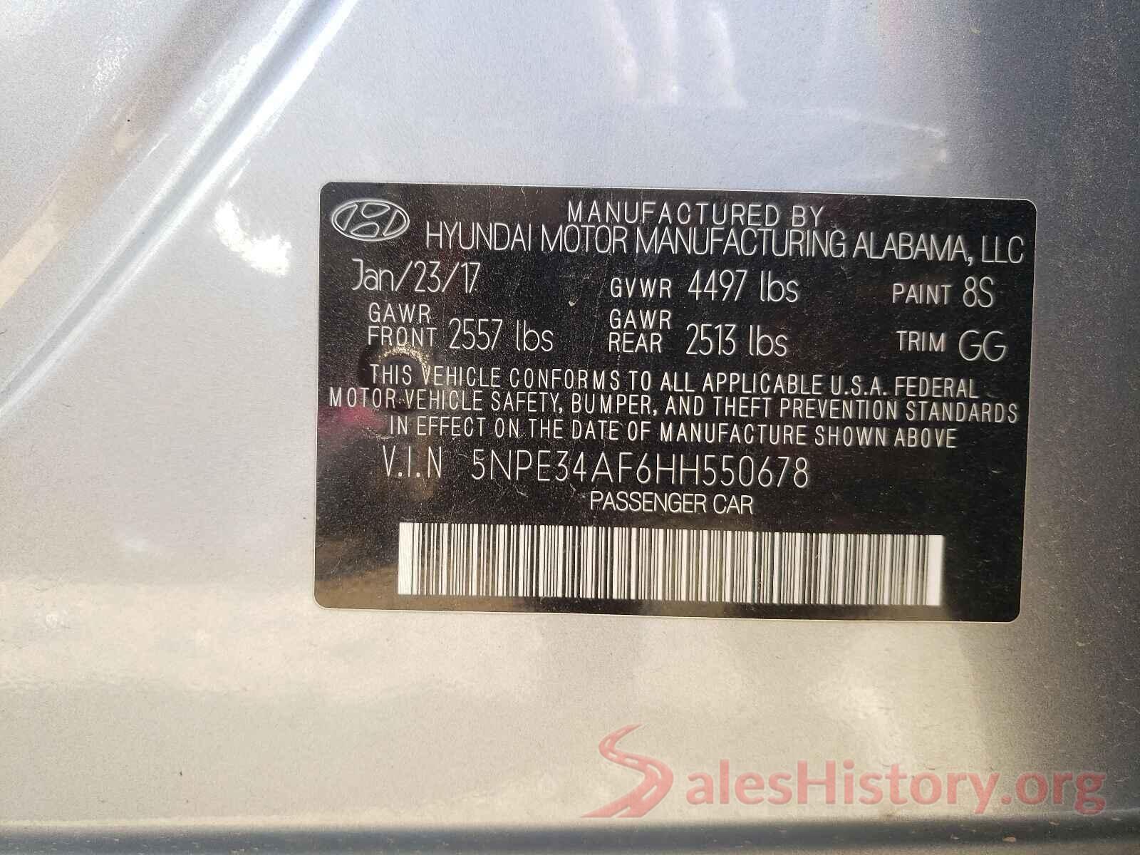 5NPE34AF6HH550678 2017 HYUNDAI SONATA