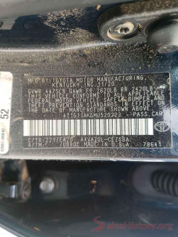 4T1G11AK5MU520223 2021 TOYOTA CAMRY