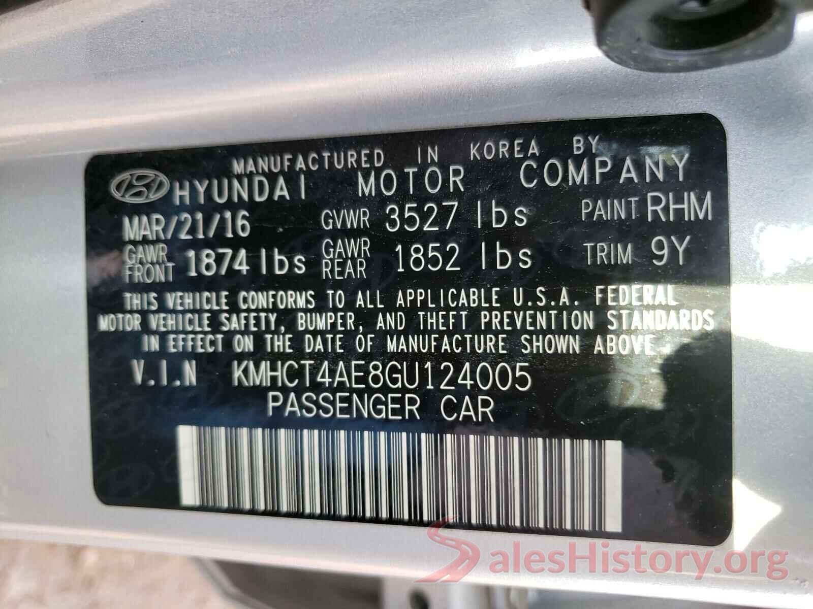 KMHCT4AE8GU124005 2016 HYUNDAI ACCENT