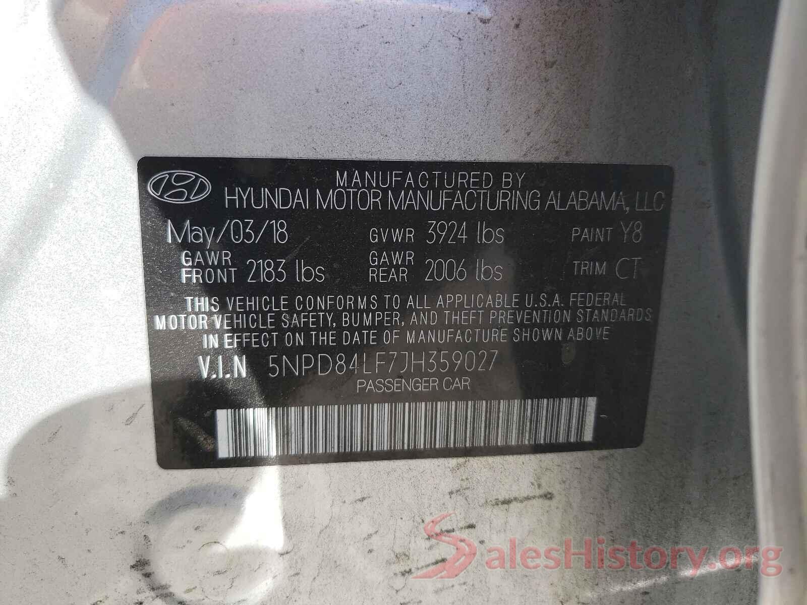 5NPD84LF7JH359027 2018 HYUNDAI ELANTRA