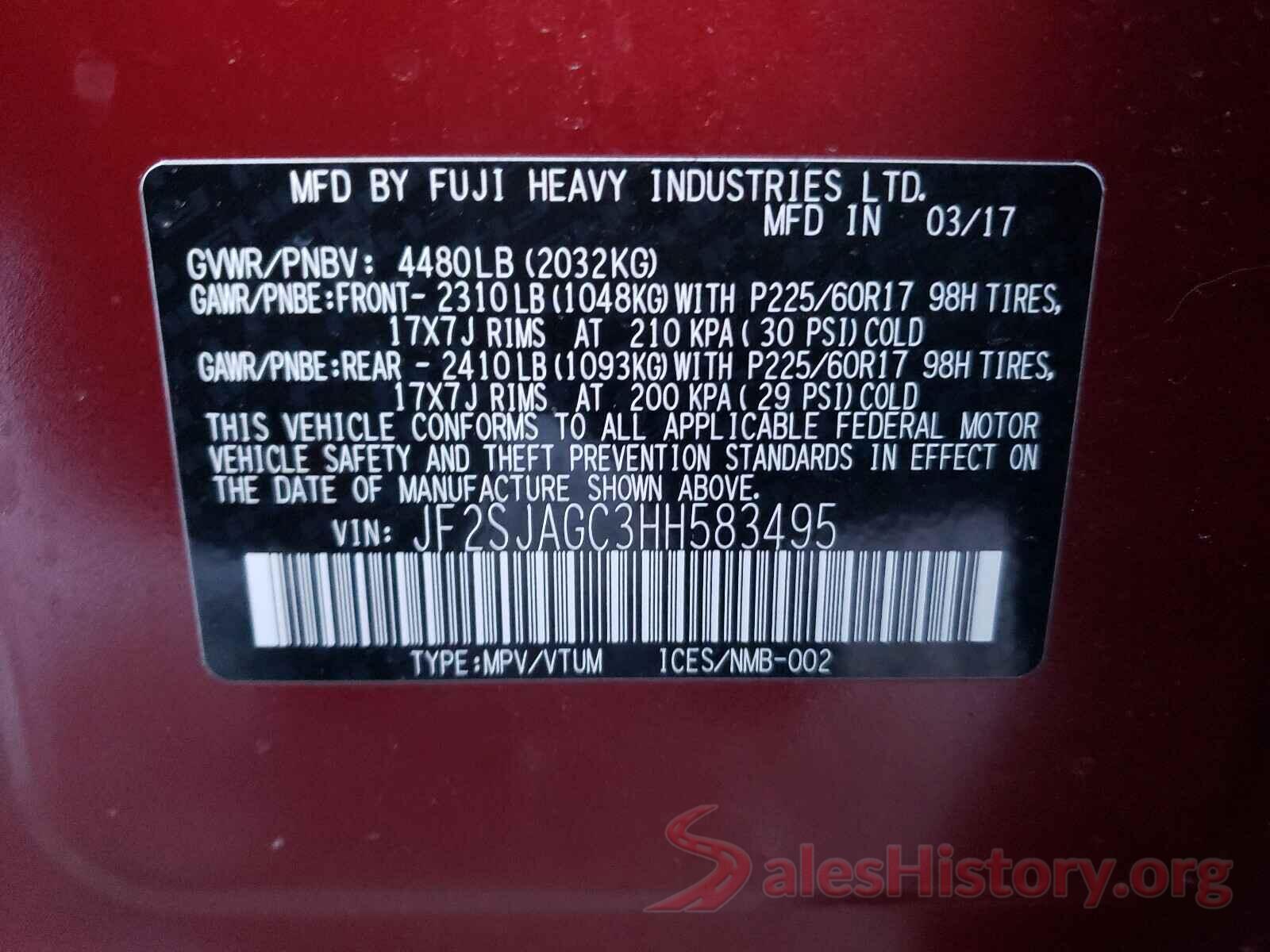 JF2SJAGC3HH583495 2017 SUBARU FORESTER