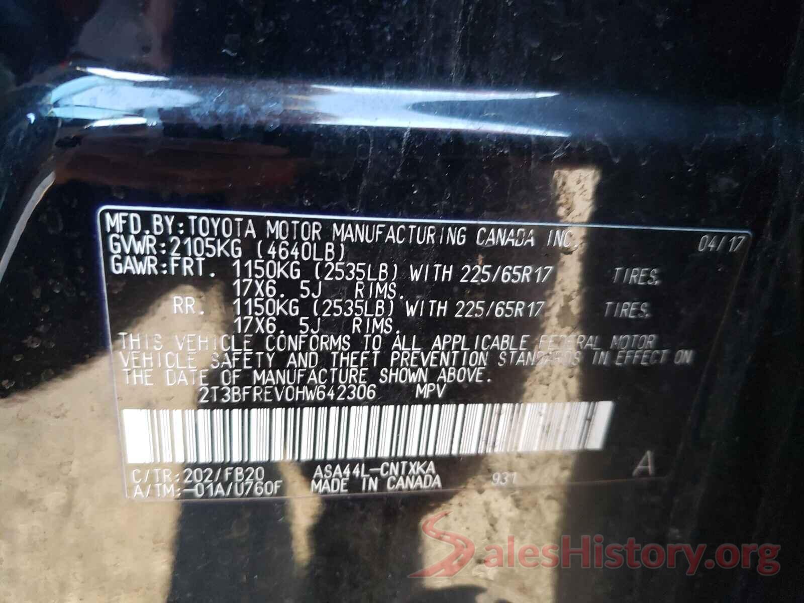 2T3BFREV0HW642306 2017 TOYOTA RAV4