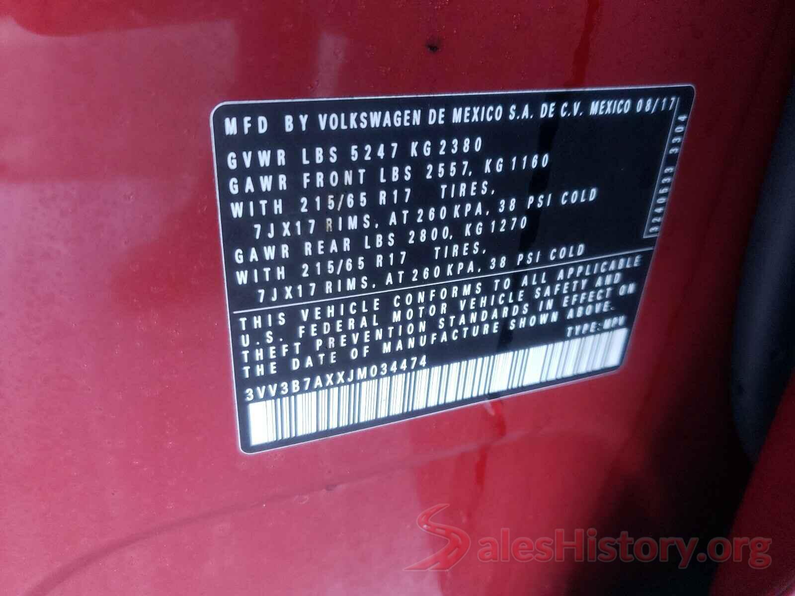 3VV3B7AXXJM034474 2018 VOLKSWAGEN TIGUAN