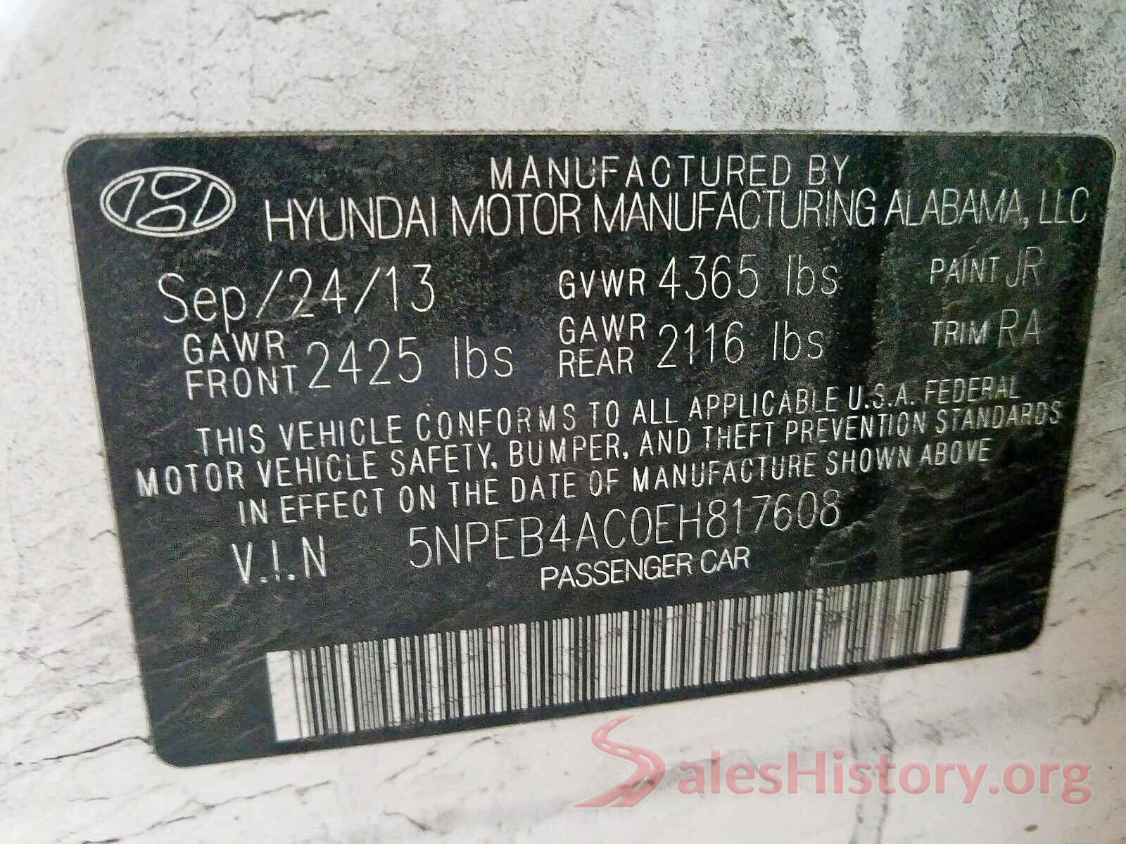 5NPEB4AC0EH817608 2014 HYUNDAI SONATA