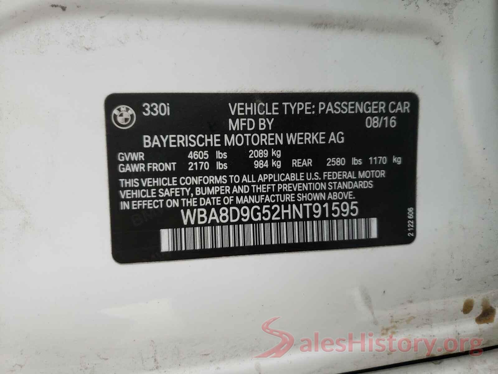 WBA8D9G52HNT91595 2017 BMW 3 SERIES