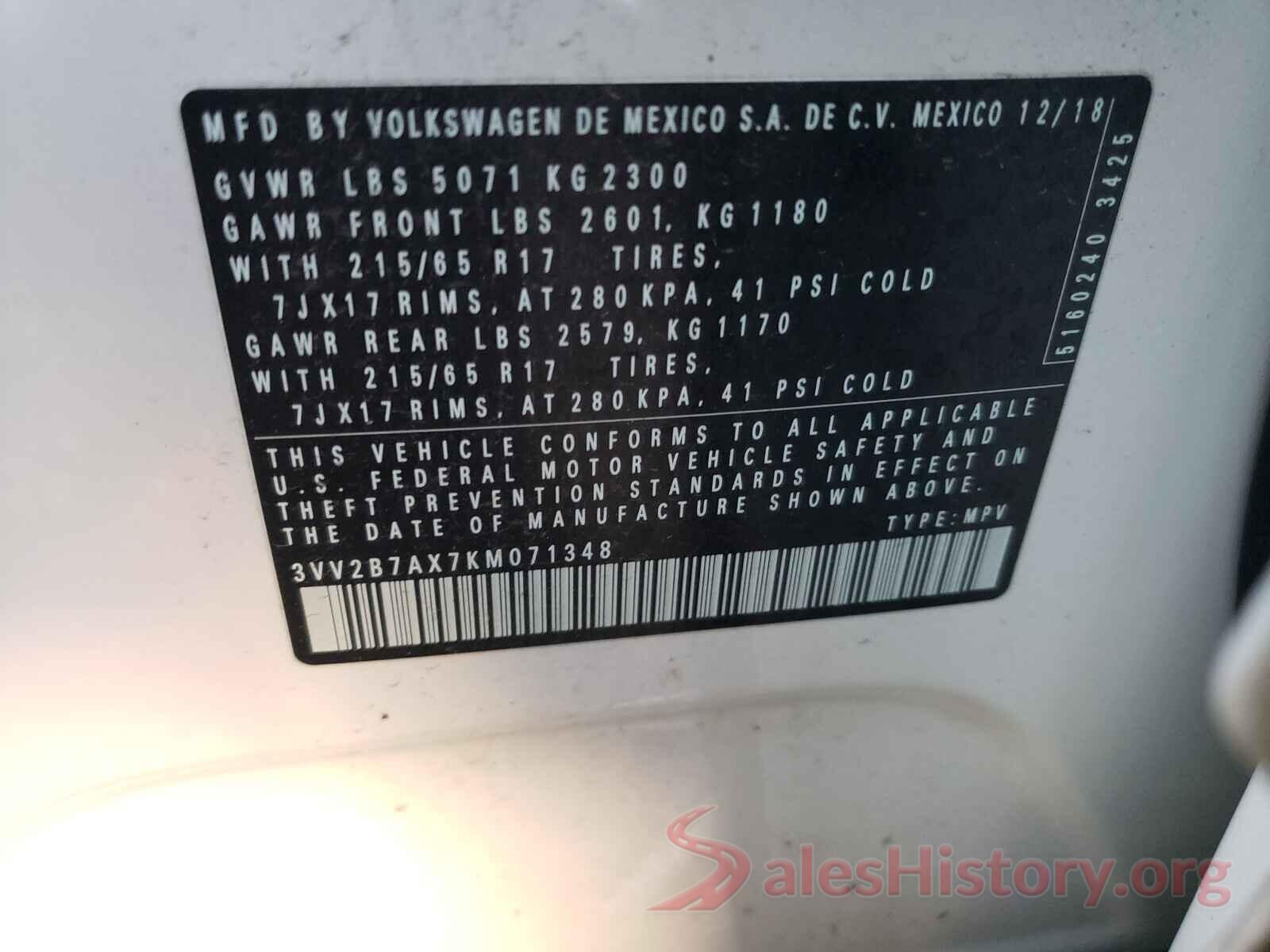 3VV2B7AX7KM071348 2019 VOLKSWAGEN TIGUAN