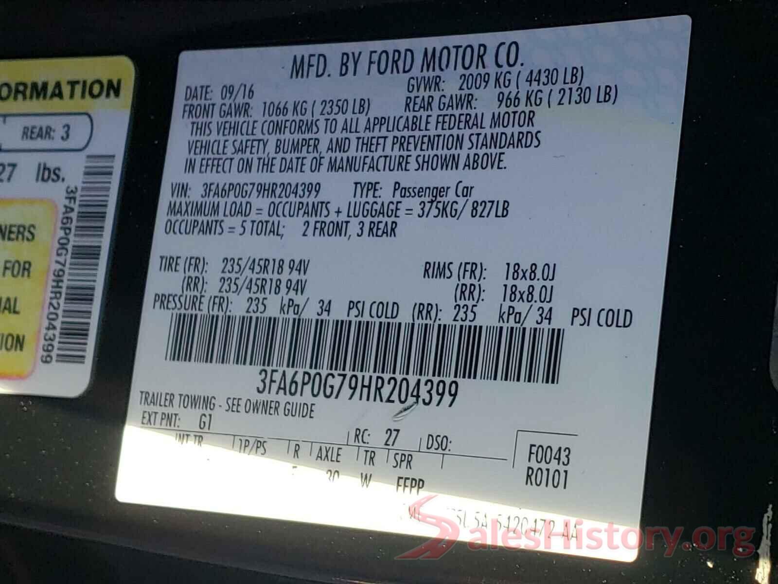 3FA6P0G79HR204399 2017 FORD FUSION