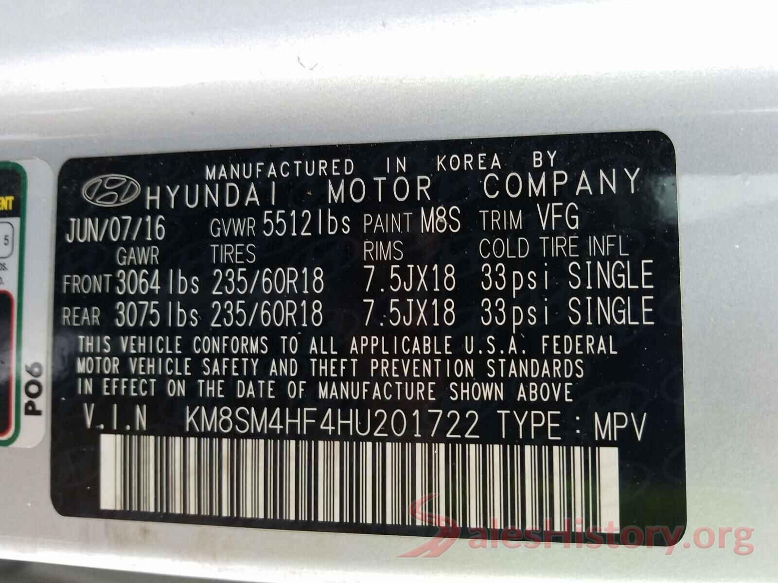 KM8SM4HF4HU201722 2017 HYUNDAI SANTA FE