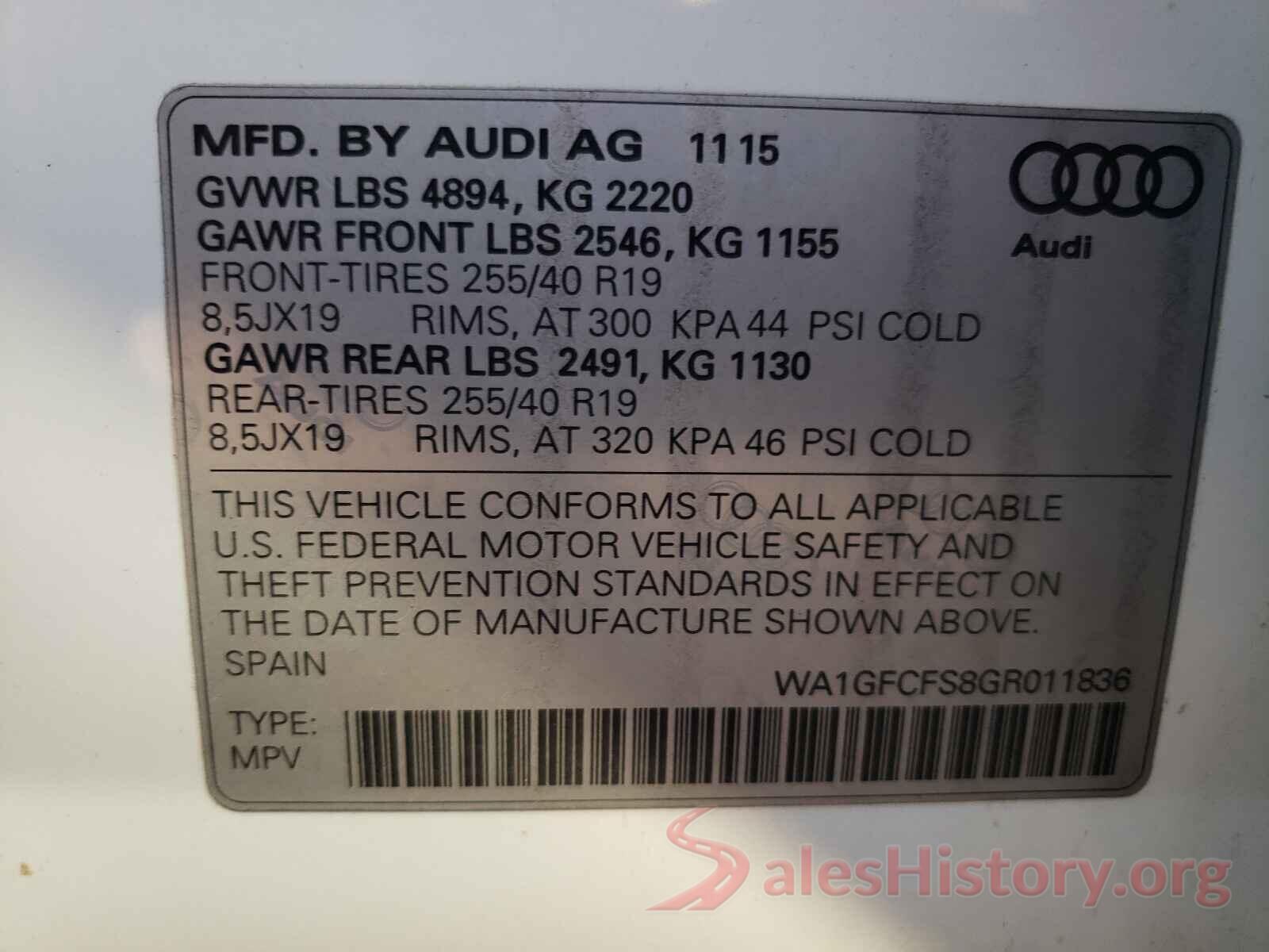 WA1GFCFS8GR011836 2016 AUDI Q3