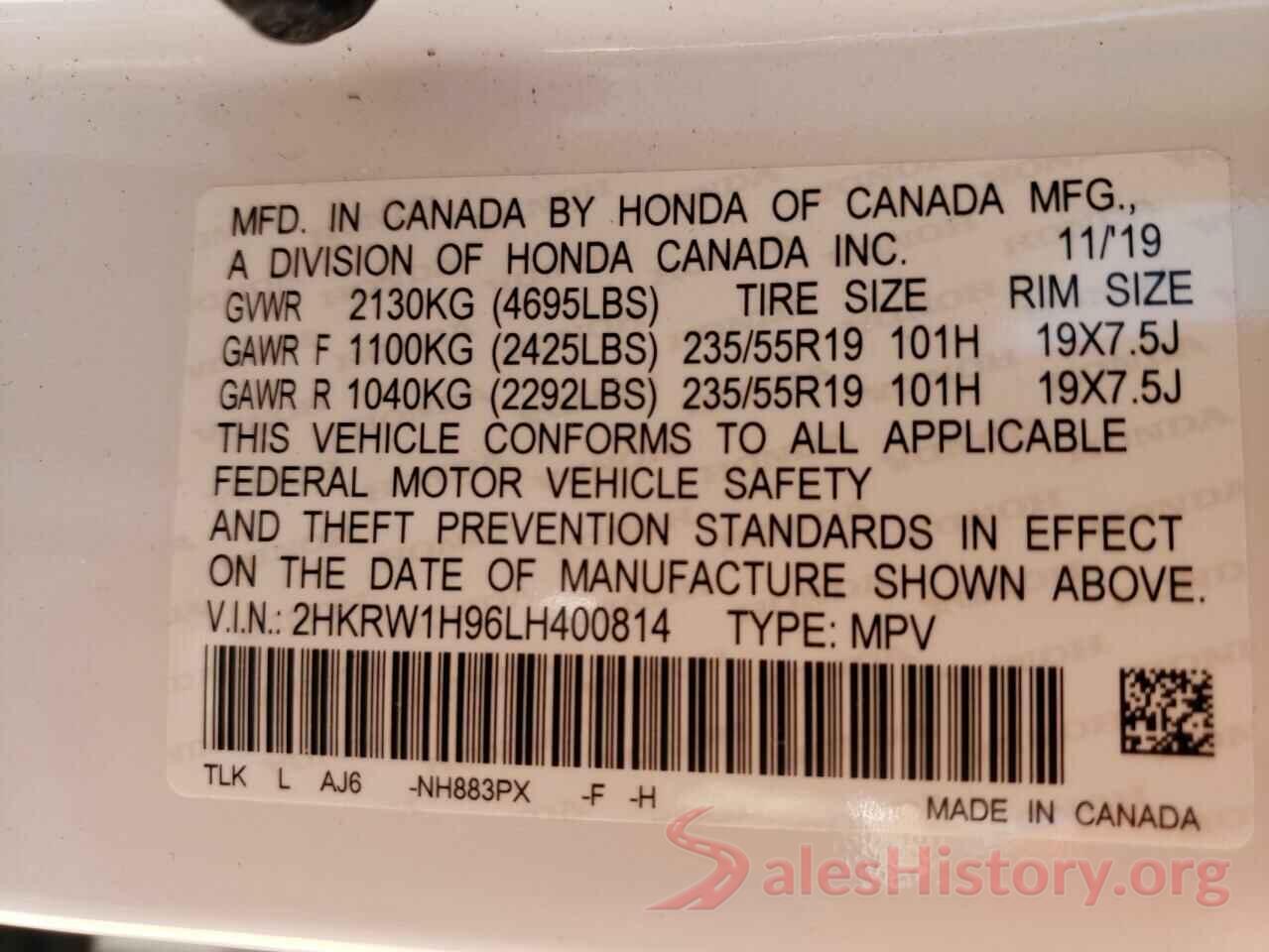 2HKRW1H96LH400814 2020 HONDA CRV