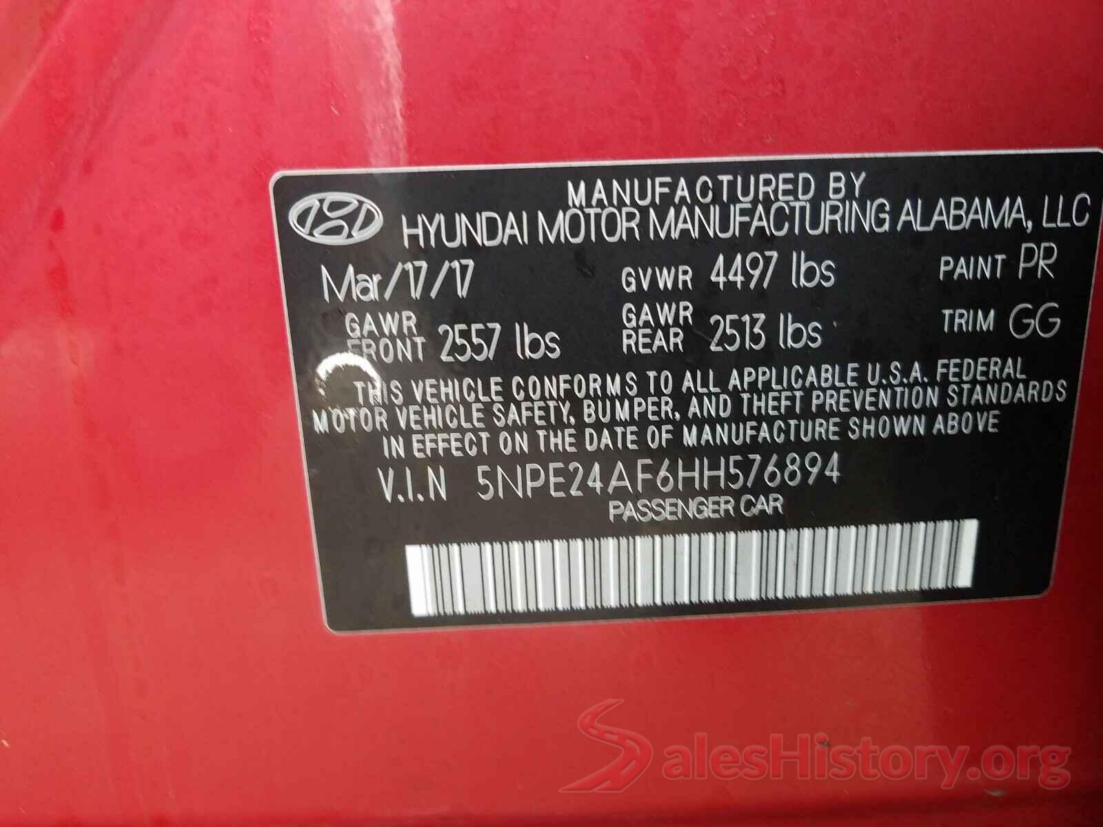 5NPE24AF6HH576894 2017 HYUNDAI SONATA