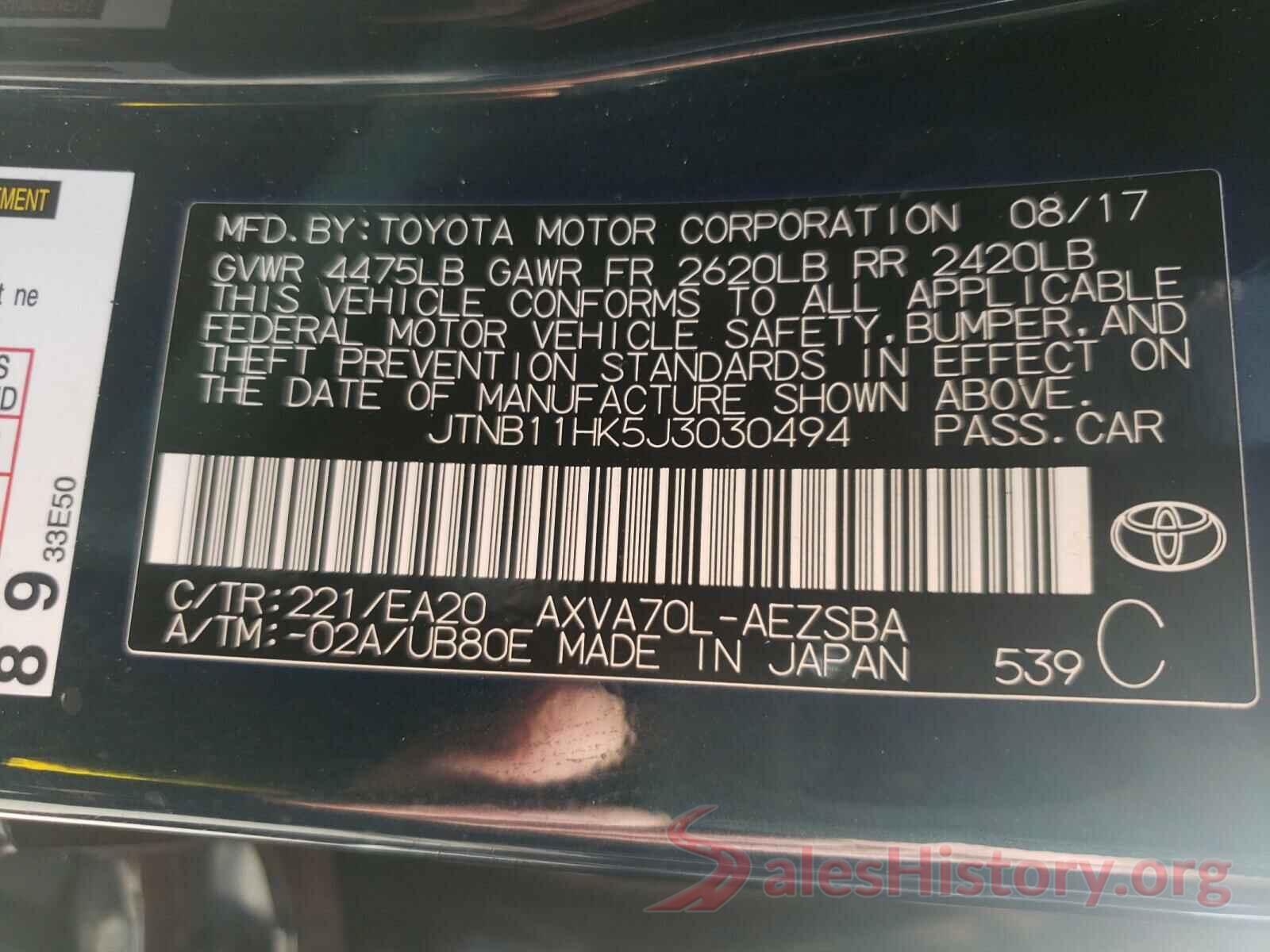 JTNB11HK5J3030494 2018 TOYOTA CAMRY