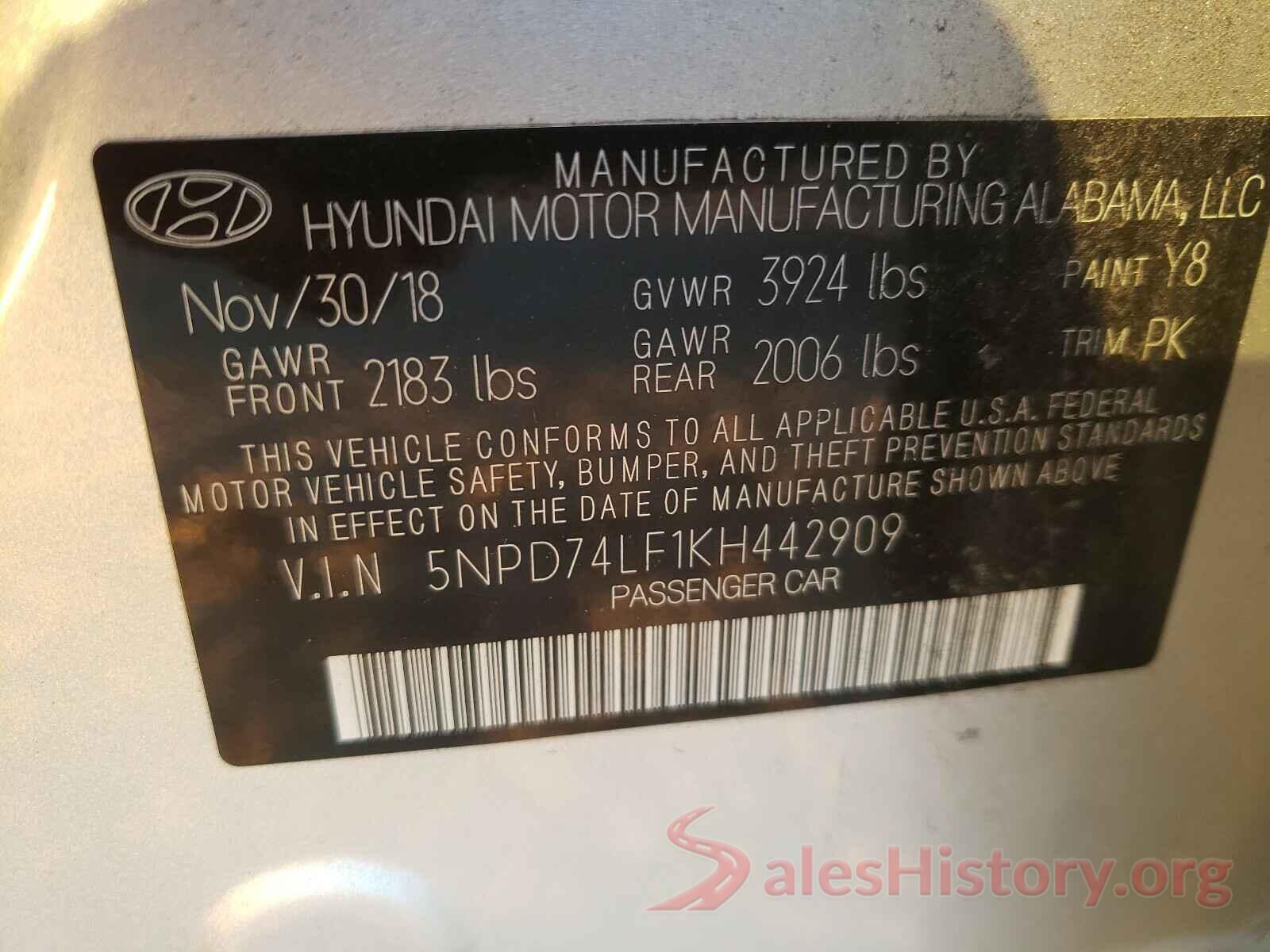 5NPD74LF1KH442909 2019 HYUNDAI ELANTRA