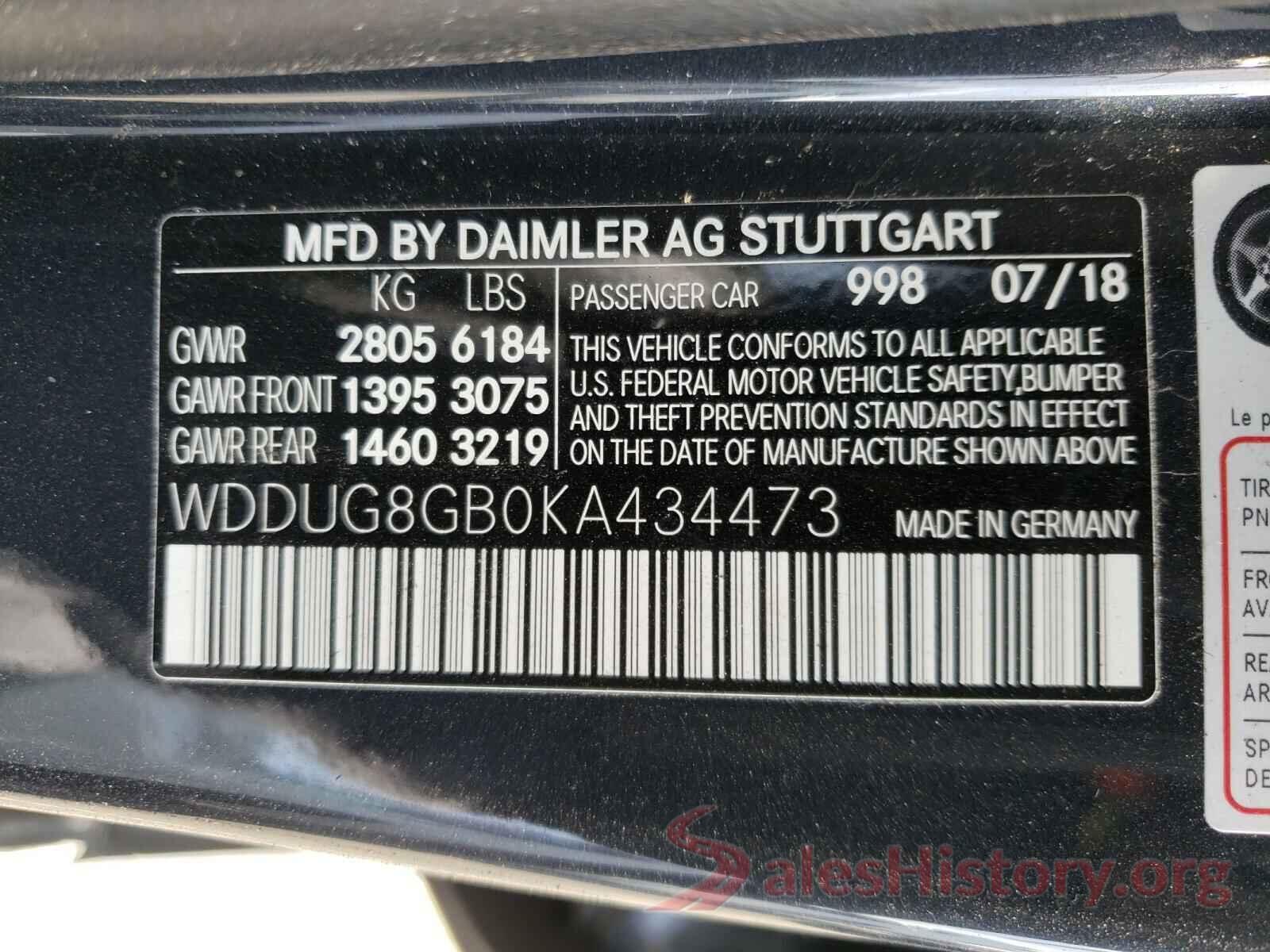 WDDUG8GB0KA434473 2019 MERCEDES-BENZ S CLASS