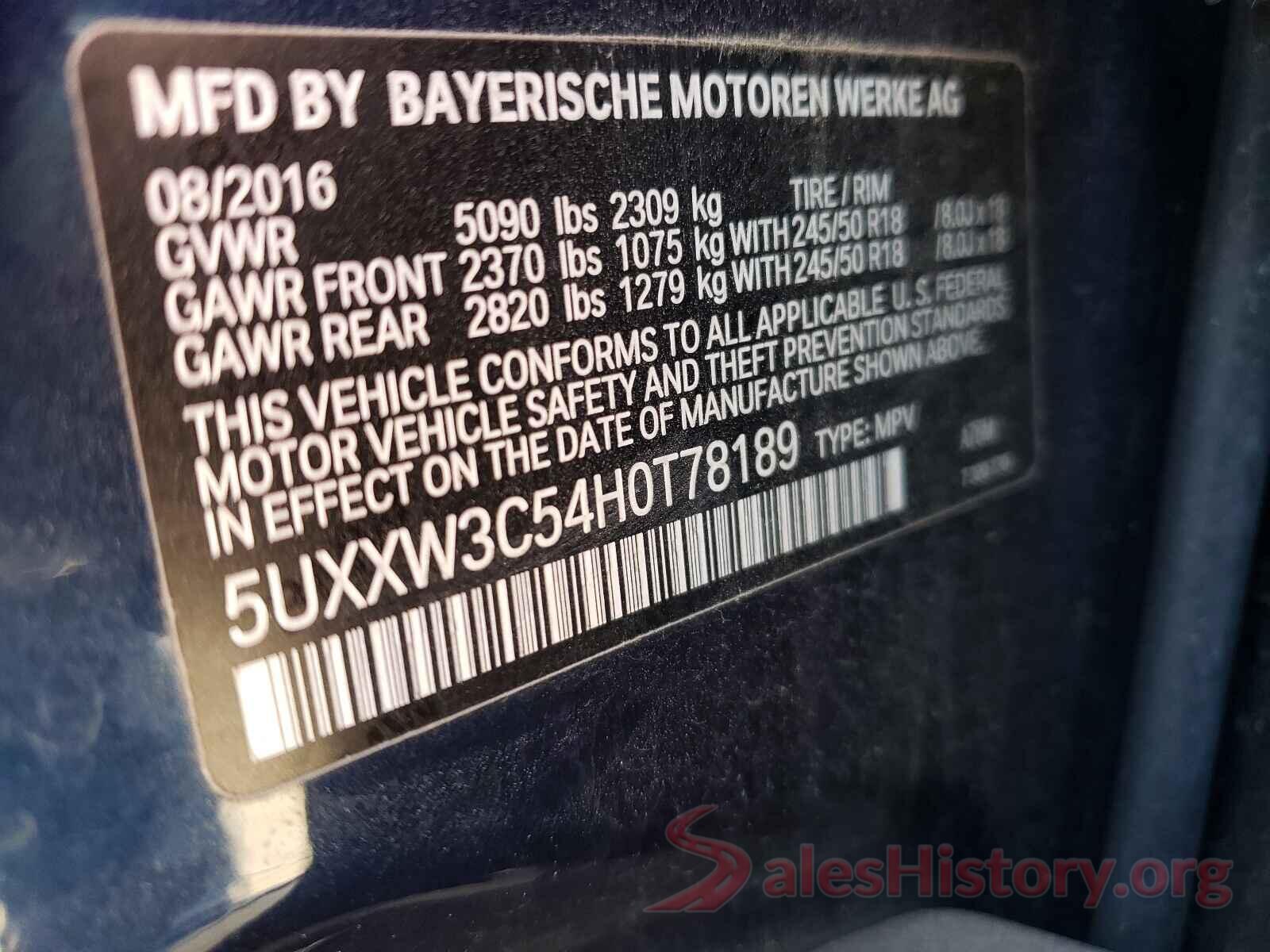 5UXXW3C54H0T78189 2017 BMW X4