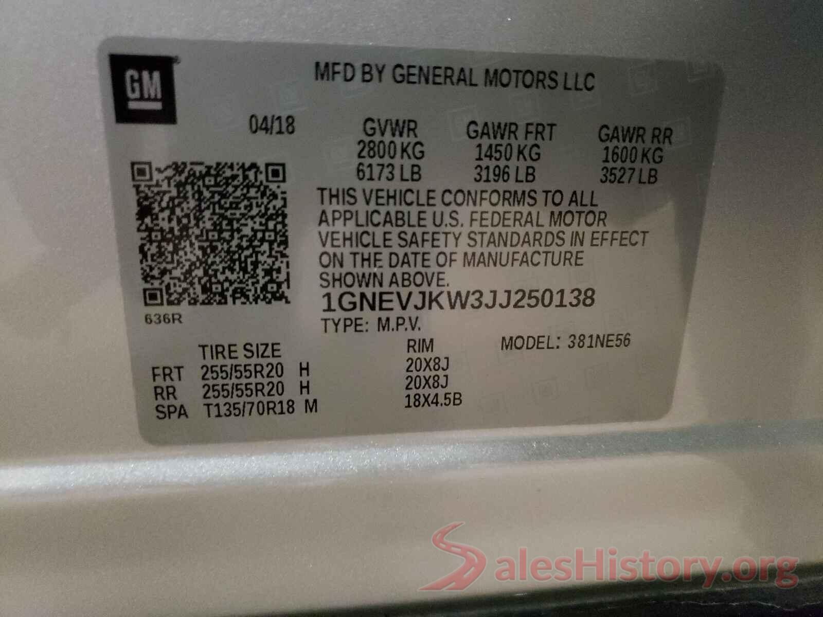 1GNEVJKW3JJ250138 2018 CHEVROLET TRAVERSE