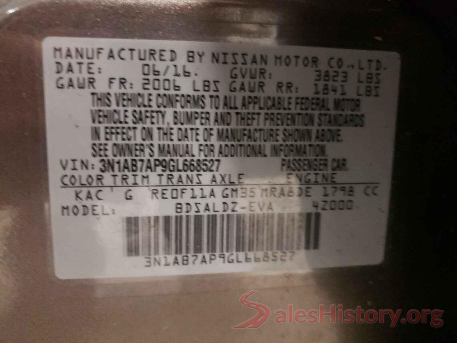 3N1AB7AP9GL668527 2016 NISSAN SENTRA