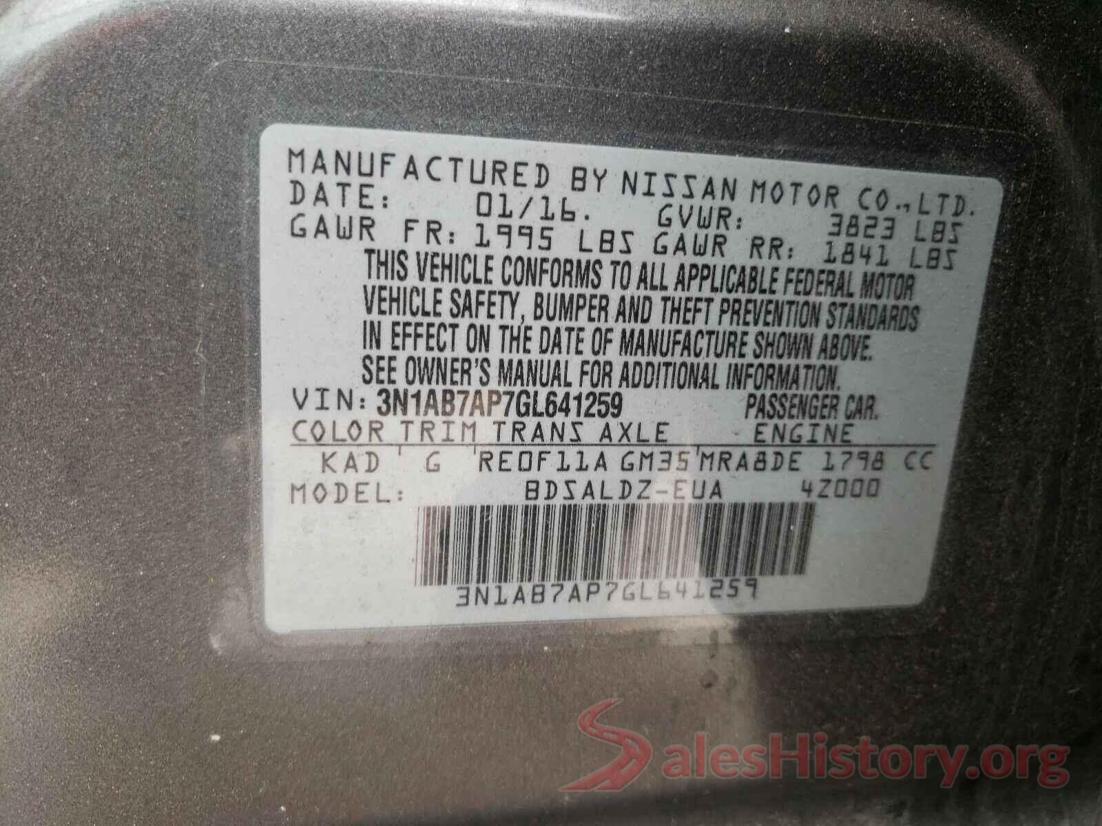 3N1AB7AP7GL641259 2016 NISSAN SENTRA