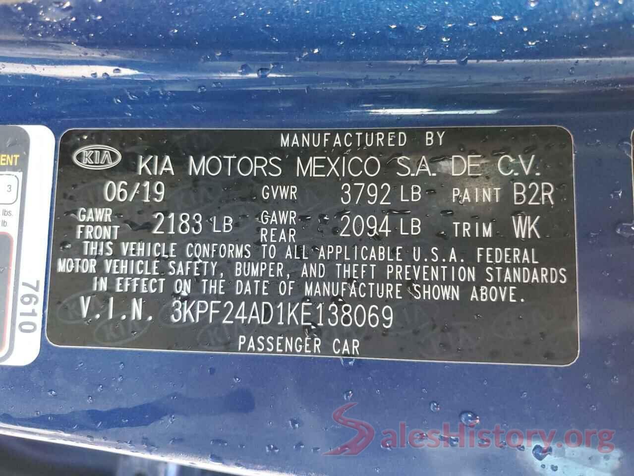 3KPF24AD1KE138069 2019 KIA FORTE