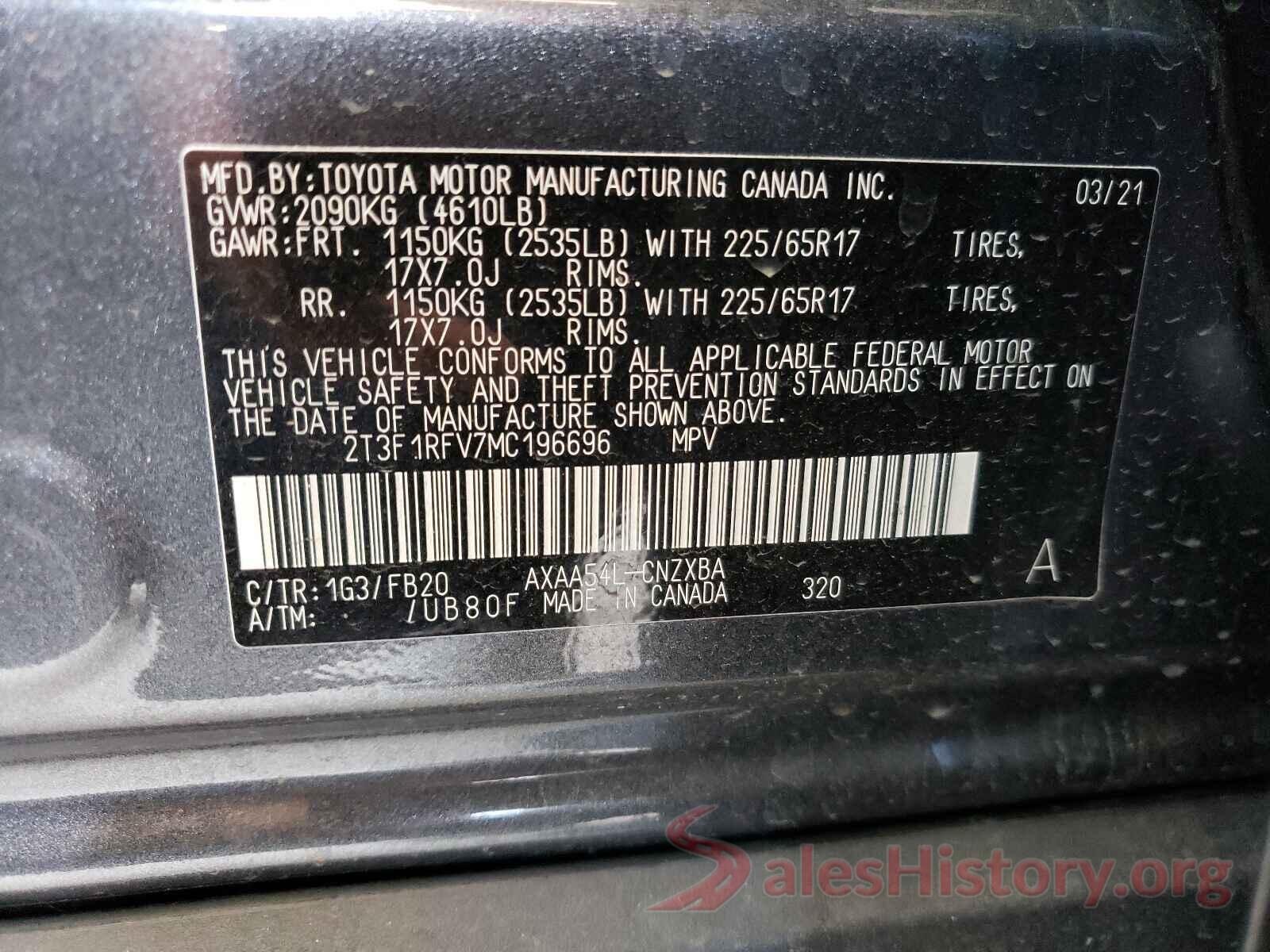 2T3F1RFV7MC196696 2021 TOYOTA RAV4