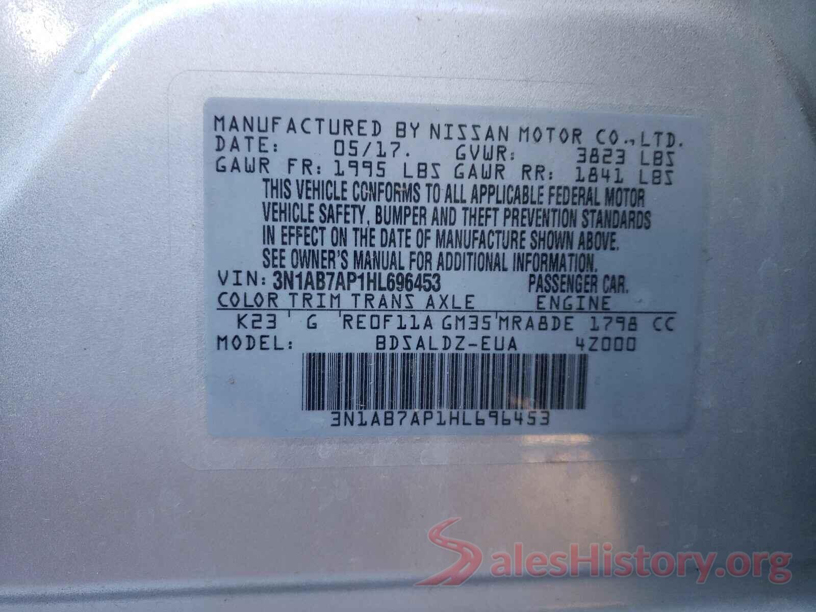 3N1AB7AP1HL696453 2017 NISSAN SENTRA