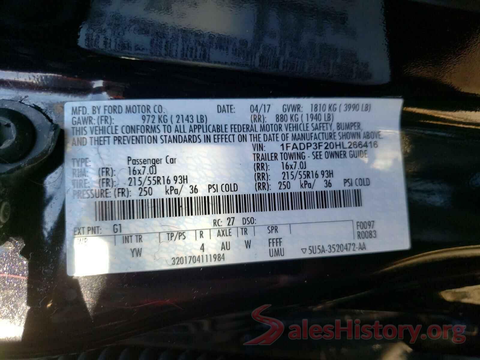 1FADP3F20HL266416 2017 FORD FOCUS