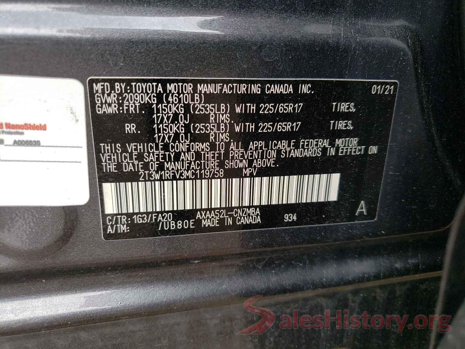 2T3W1RFV3MC119758 2021 TOYOTA RAV4