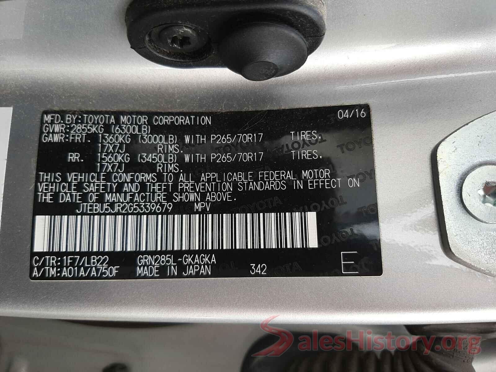 JTEBU5JR2G5339679 2016 TOYOTA 4RUNNER