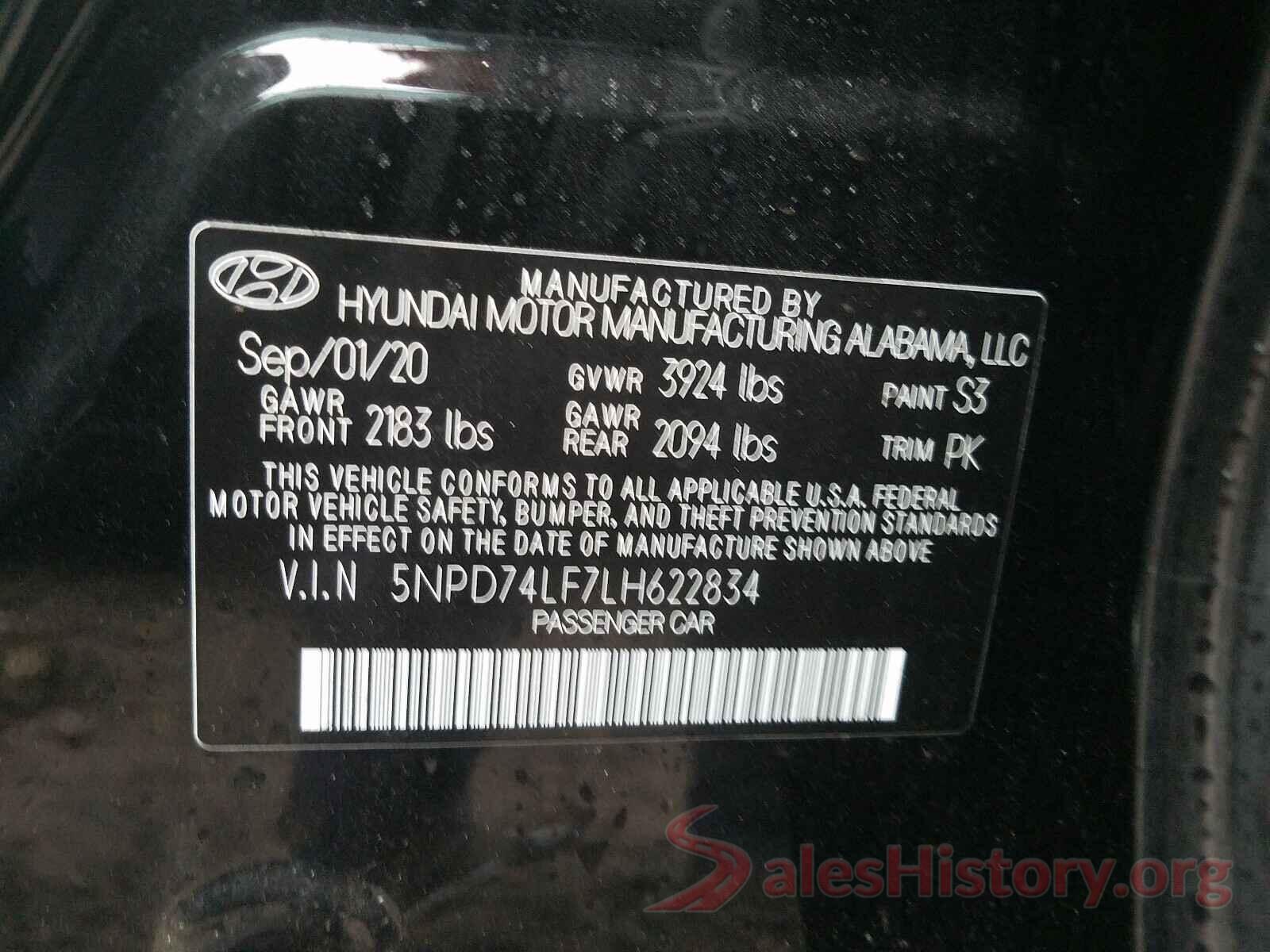 5NPD74LF7LH622834 2020 HYUNDAI ELANTRA