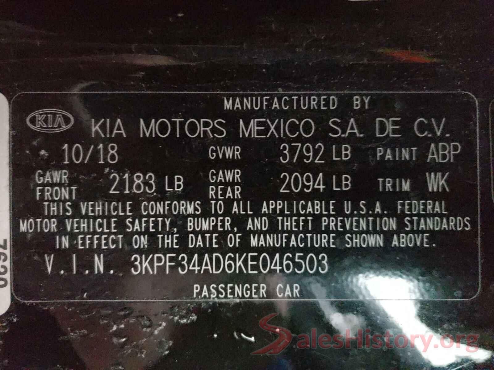 3KPF34AD6KE046503 2019 KIA FORTE