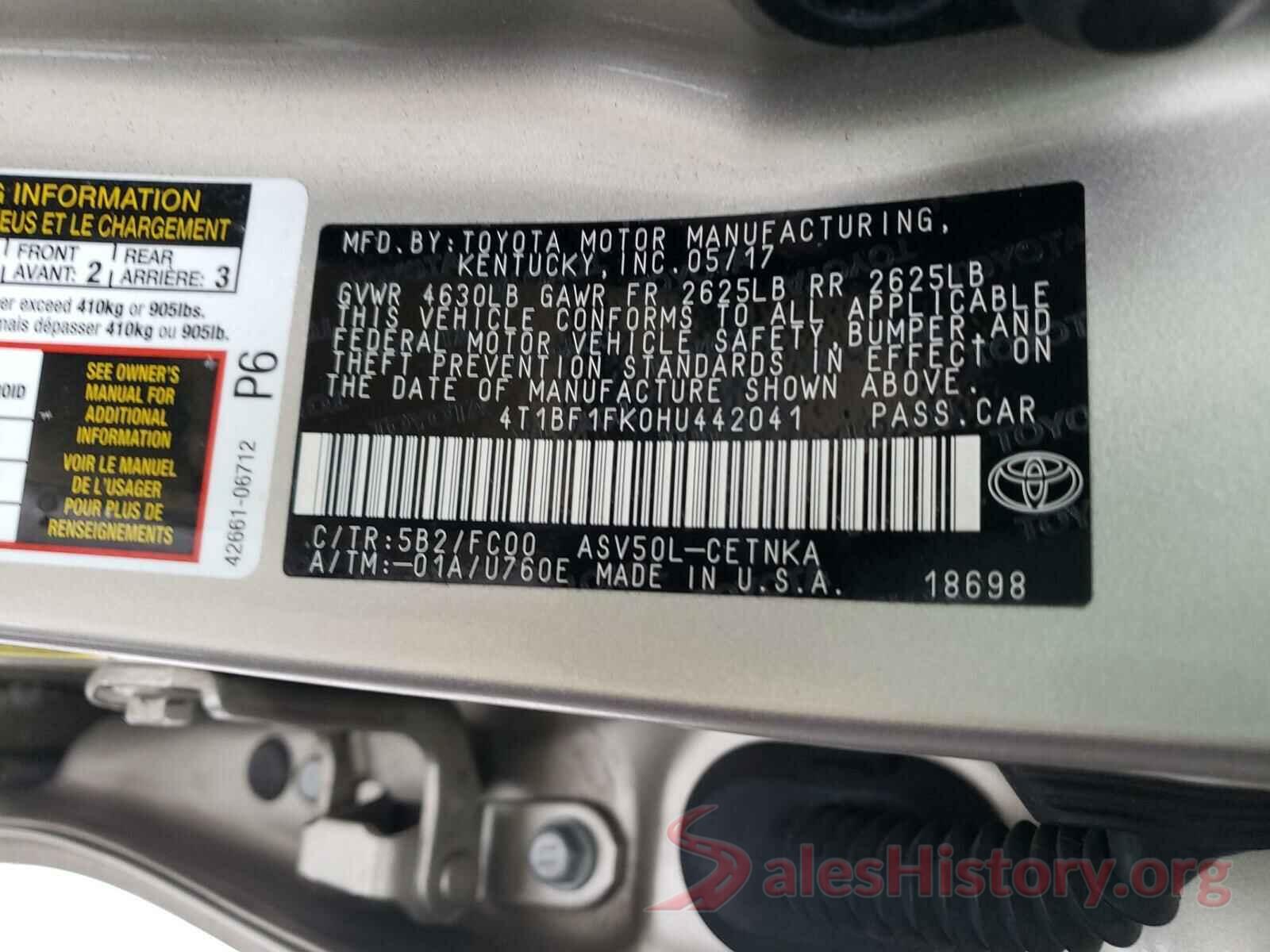 4T1BF1FK0HU442041 2017 TOYOTA CAMRY