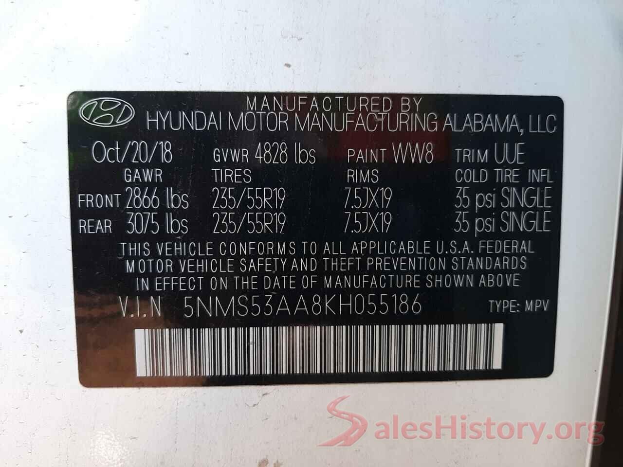 5NMS53AA8KH055186 2019 HYUNDAI SANTA FE