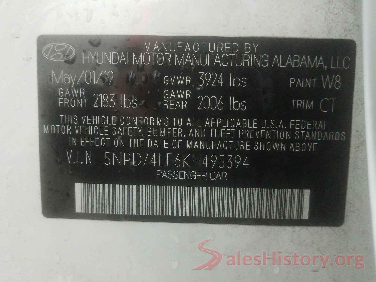 5NPD74LF6KH495394 2019 HYUNDAI ELANTRA