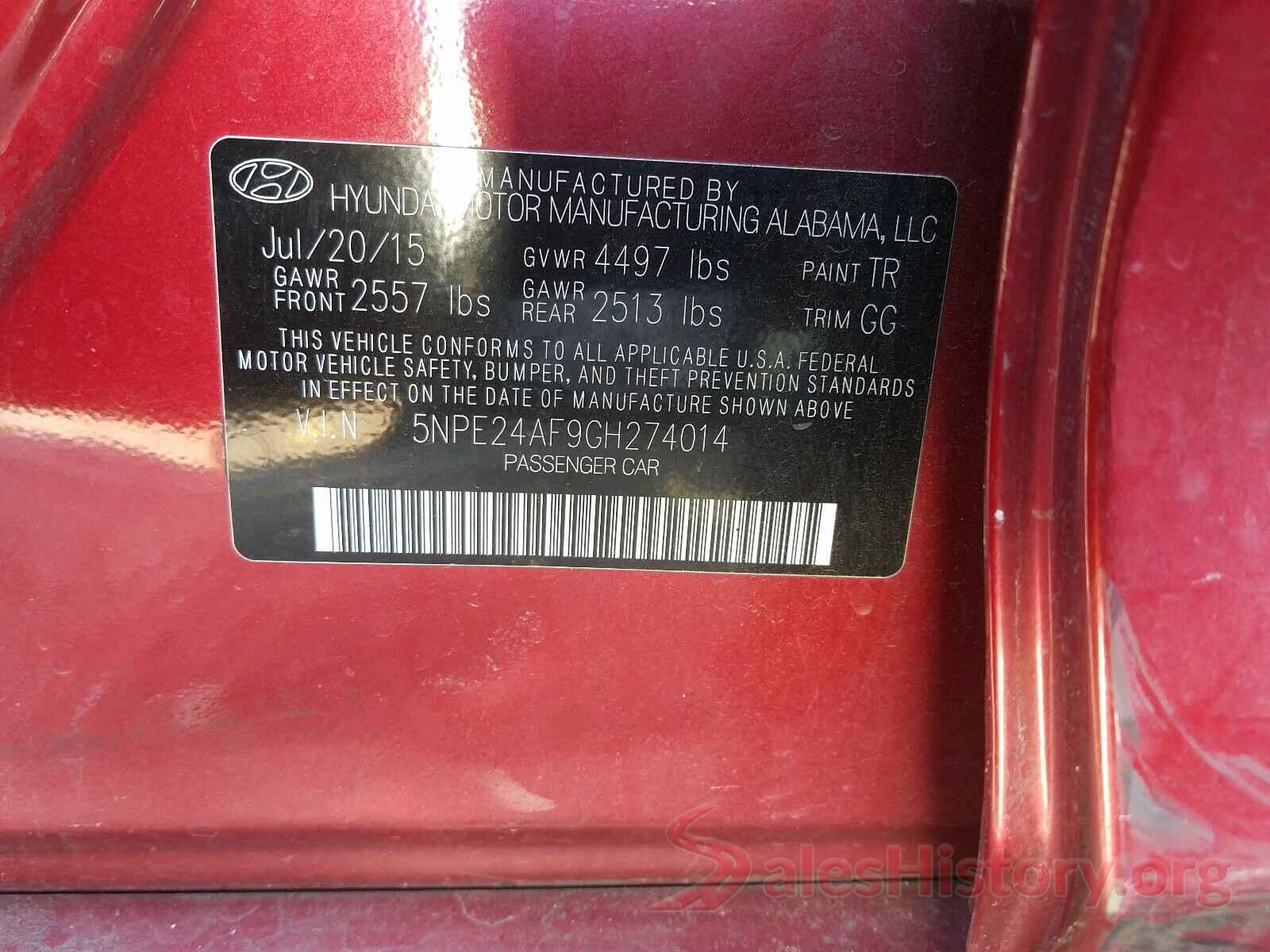 5NPE24AF9GH274014 2016 HYUNDAI SONATA