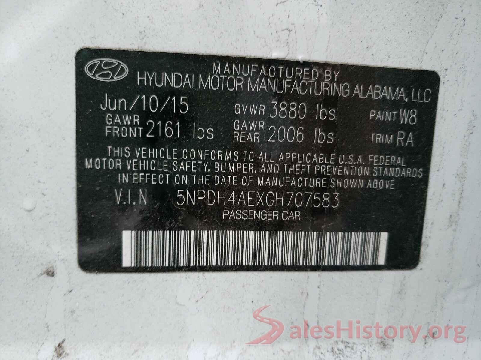 5NPDH4AEXGH707583 2016 HYUNDAI ELANTRA