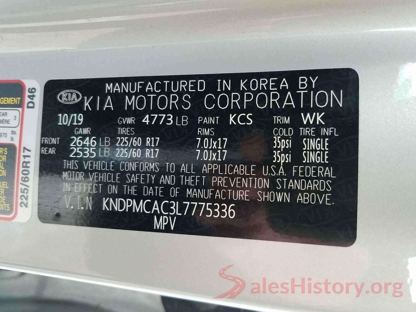 KNDPMCAC3L7775336 2020 KIA SPORTAGE