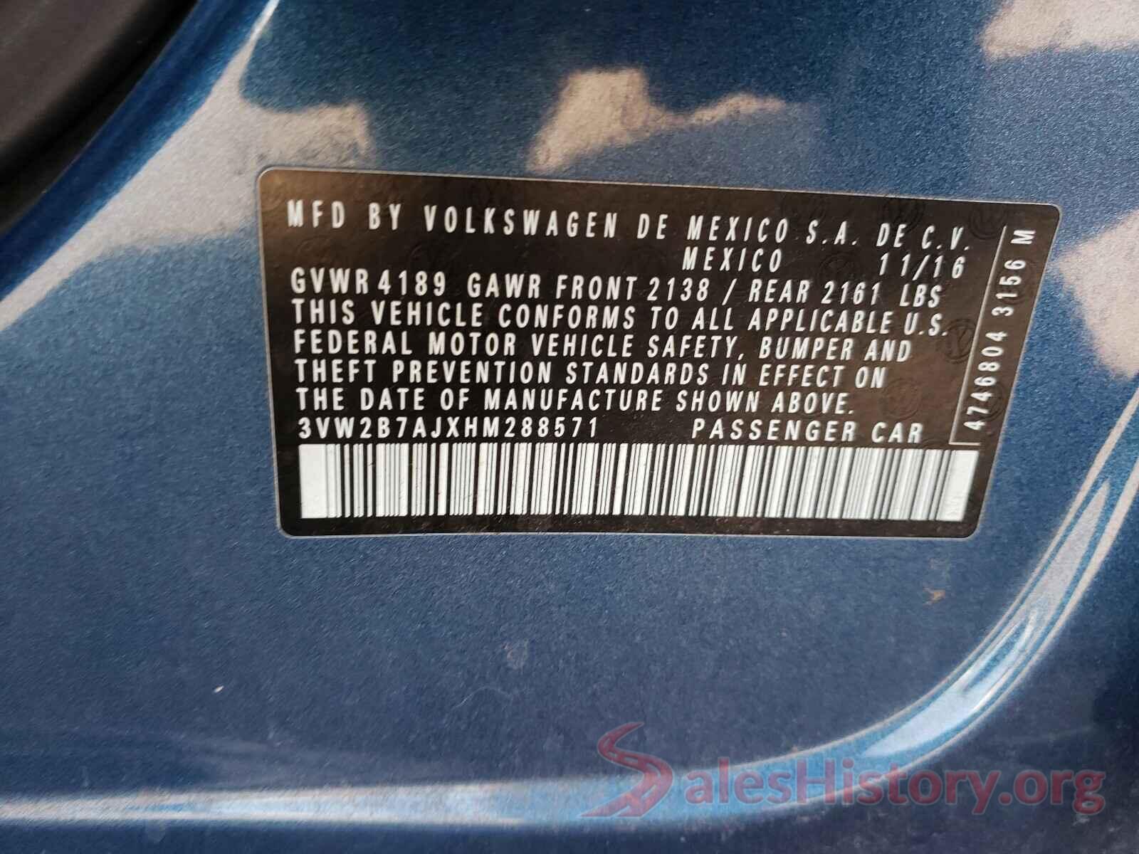 3VW2B7AJXHM288571 2017 VOLKSWAGEN JETTA