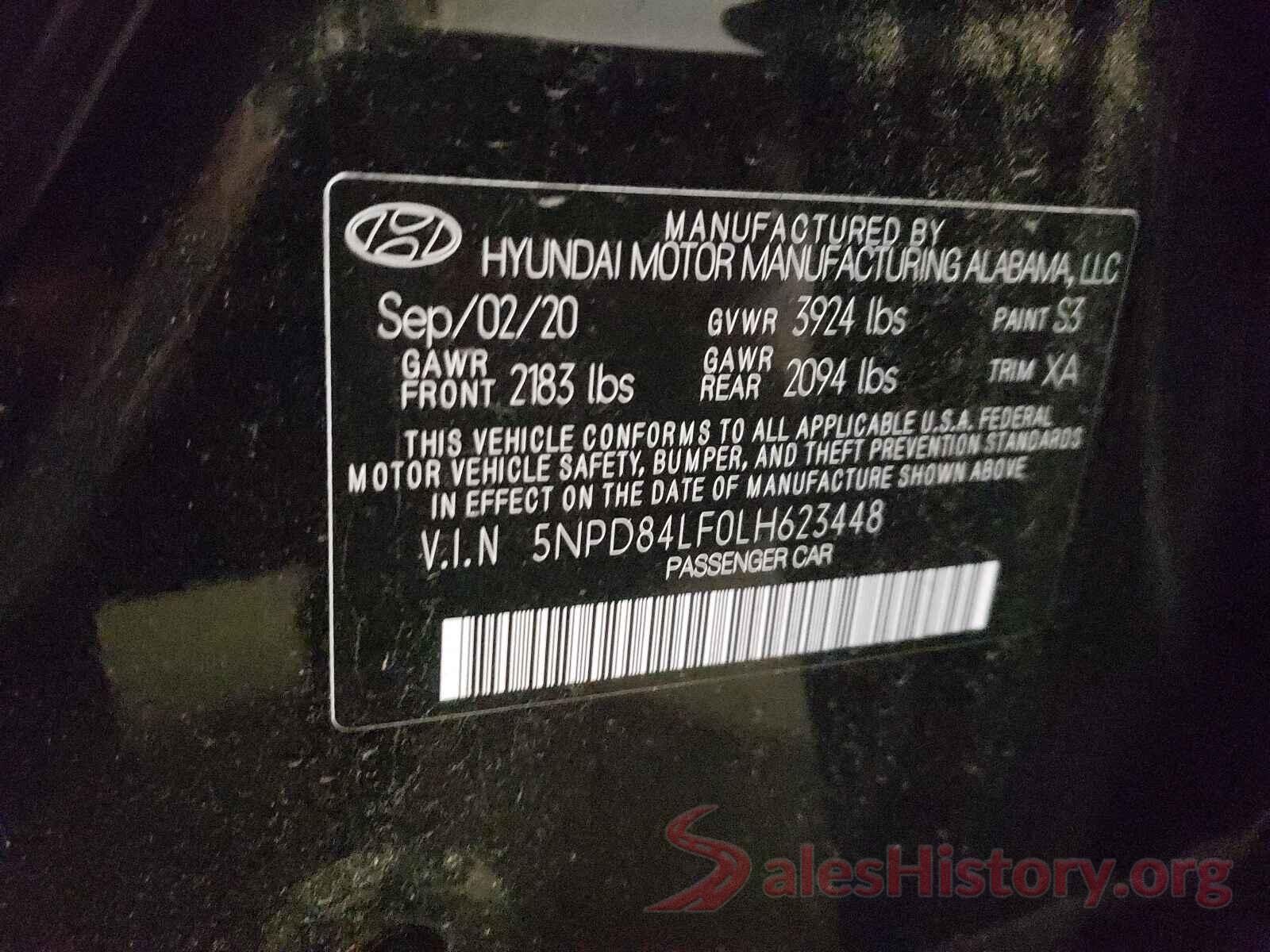 5NPD84LF0LH623448 2020 HYUNDAI ELANTRA