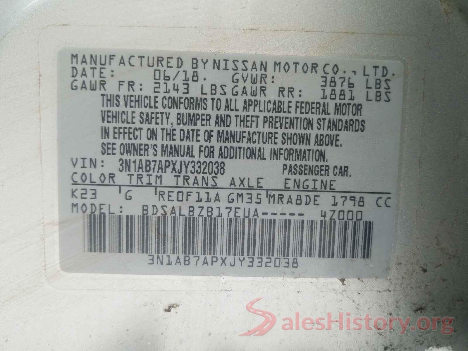 3N1AB7APXJY332038 2018 NISSAN SENTRA