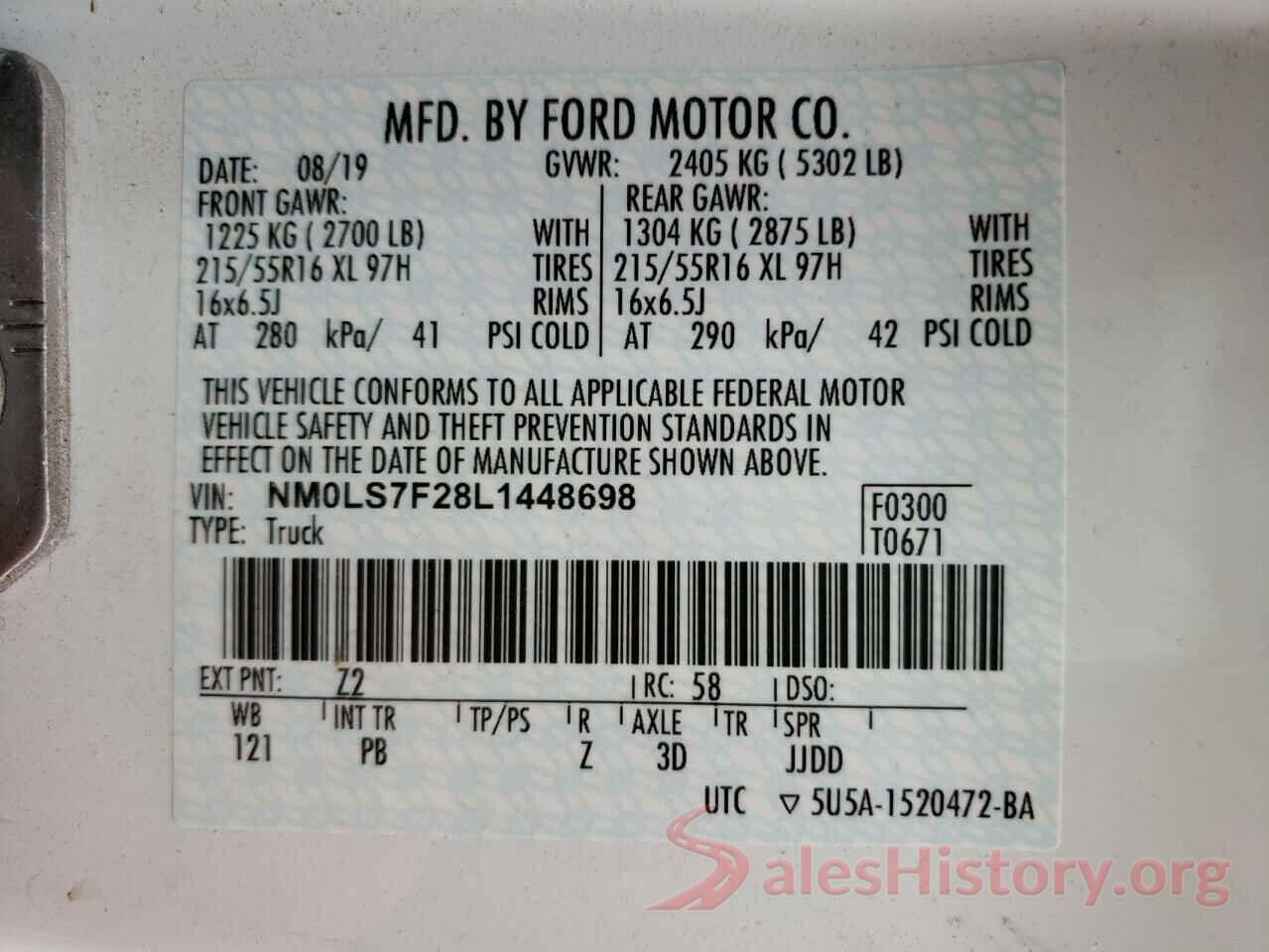 NM0LS7F28L1448698 2020 FORD TRANSIT